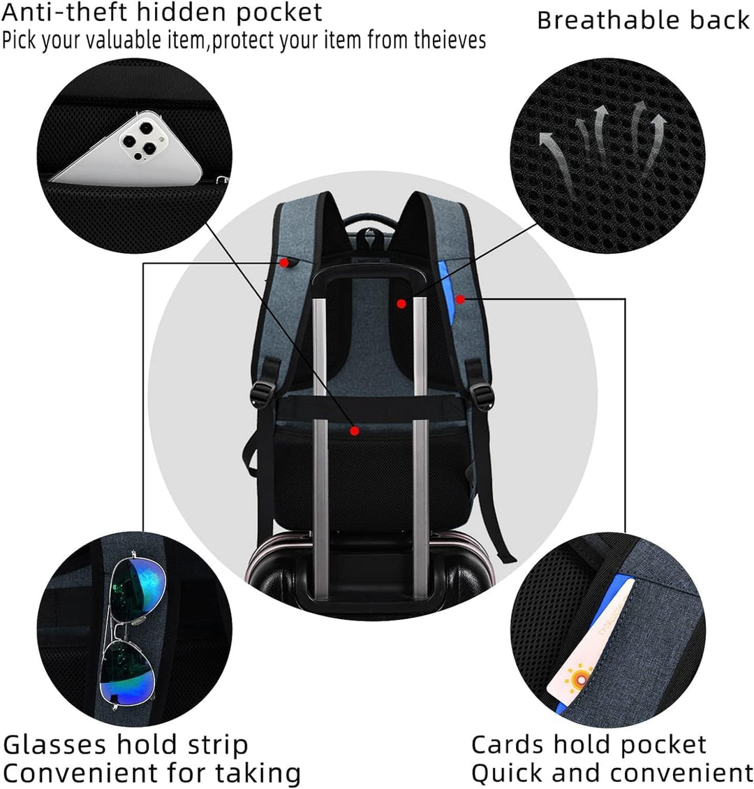 Multi-functional water-resistant laptop travel bag with USB port. Great for students, professionals & adventures.