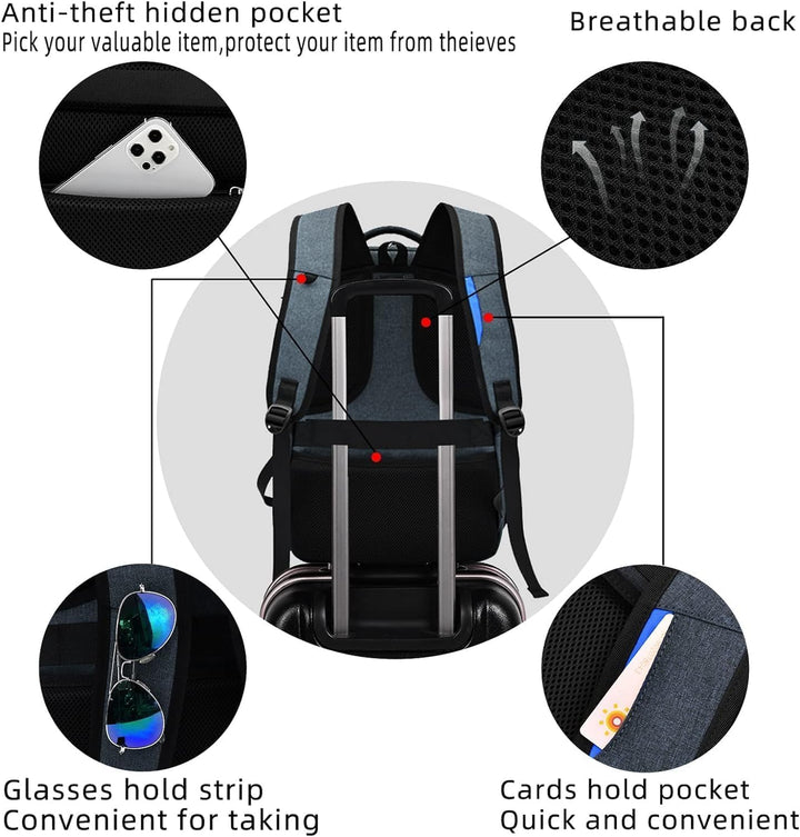 Multi-functional water-resistant laptop travel bag with USB port. Great for students, professionals & adventures.
