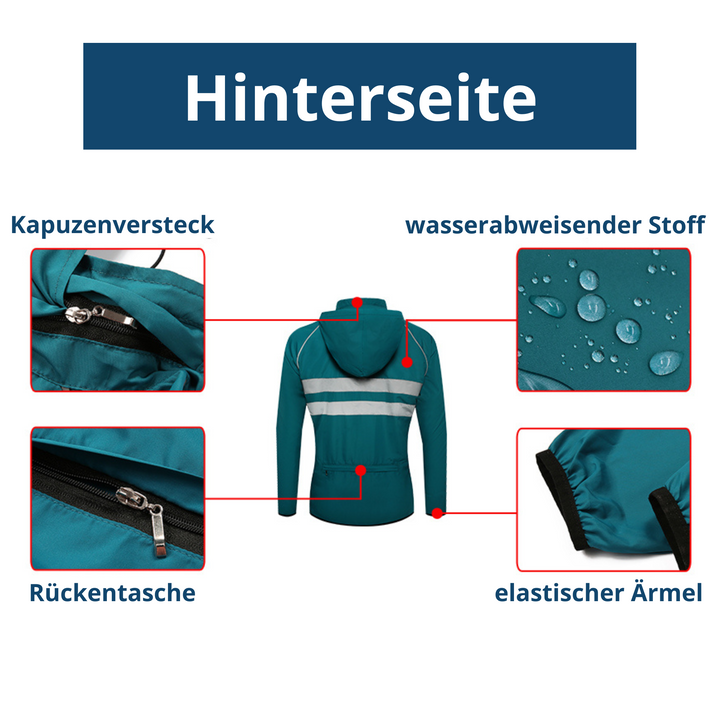 Close-up of waterproof fabric on a unisex outdoor gear rain jacket