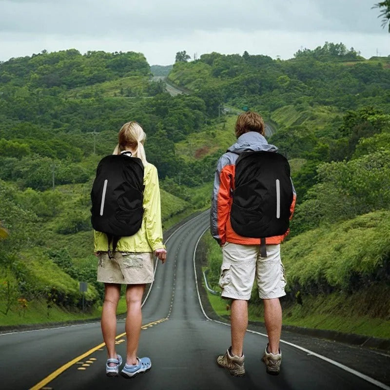 Unisex waterproof backpack rain cover for hiking & commuting. Adjustable, reflective & lightweight outdoor gear.