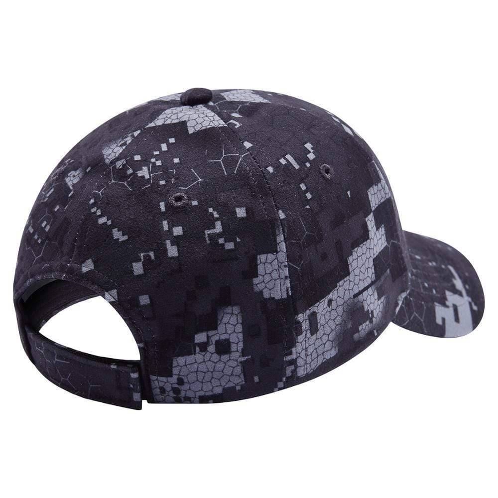 Model wearing an outdoor gear waterproof camouflage fishing cap, polyester, unisex