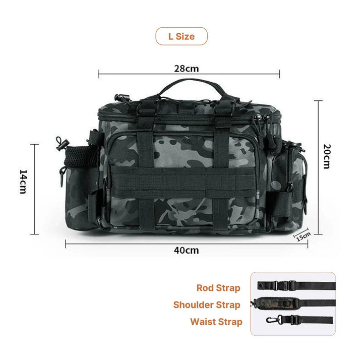Outdoor fishing backpack, reinforced bottom for durability on tough terrains