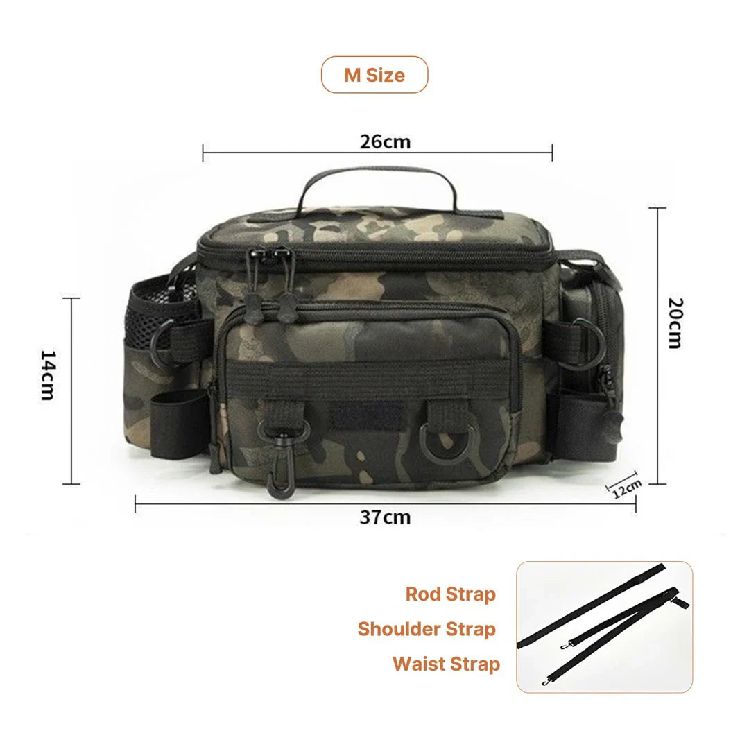 Fishing gear backpack, side mesh pockets for water bottles or small items