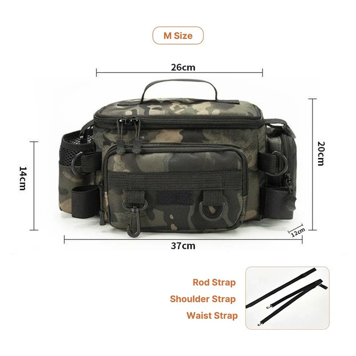 Fishing gear backpack, side mesh pockets for water bottles or small items