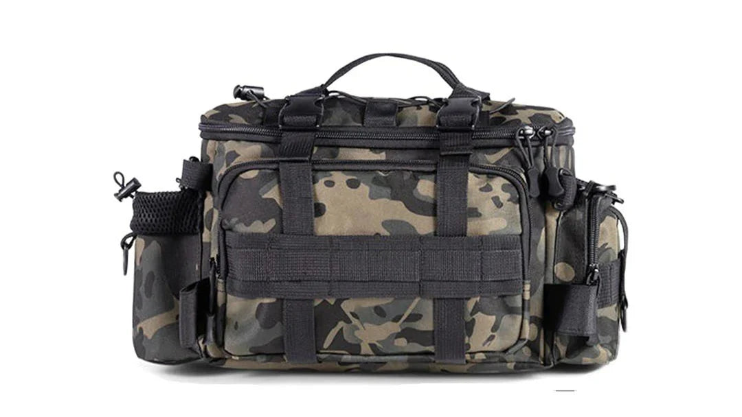 Waterproof tackle backpack, with a jig box and fishing line, organized gear
