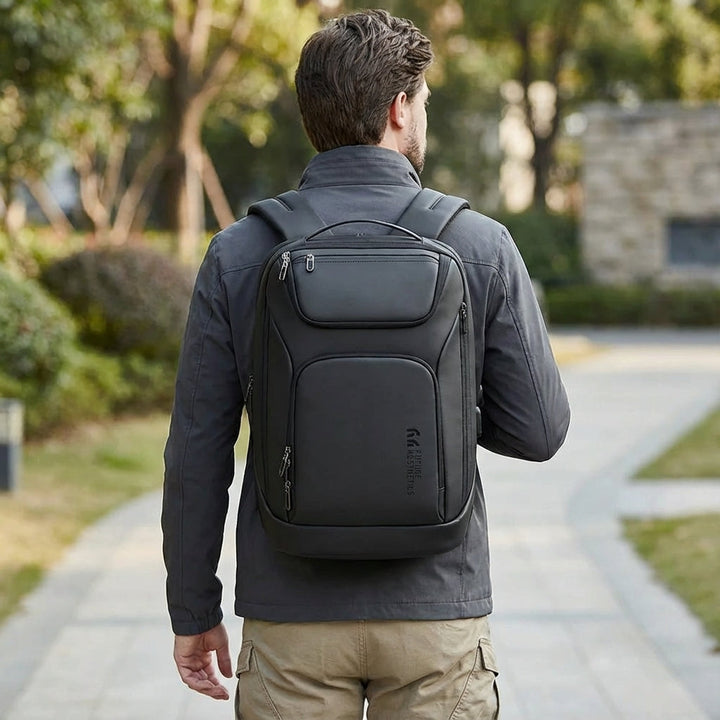 Unisex waterproof laptop travel backpack by ChargeRover with multiple compartments & USB charging port for tech.