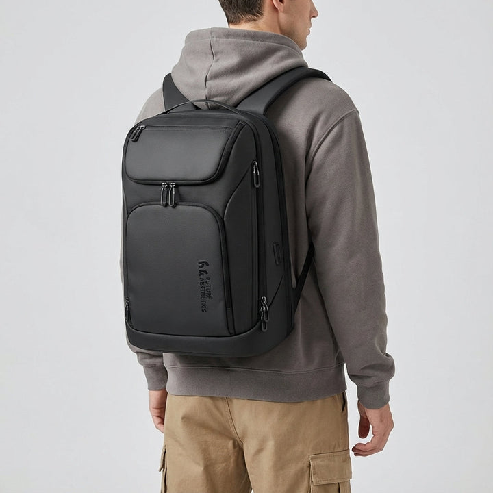 Secure anti-theft design of the ChargeRover travel backpack with hidden zippers & pockets, ideal for safe commuting.
