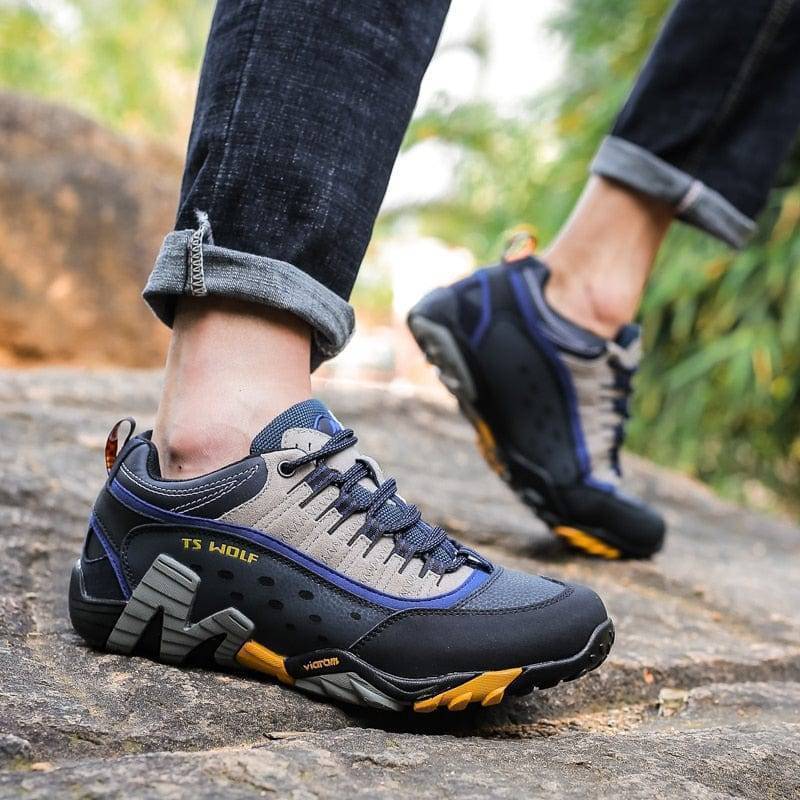 Pair of black waterproof leather hiking boots for rugged outdoor adventures