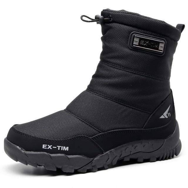 Stylish unisex plush-lined winter snow boots, perfect warm footwear for snowy conditions.