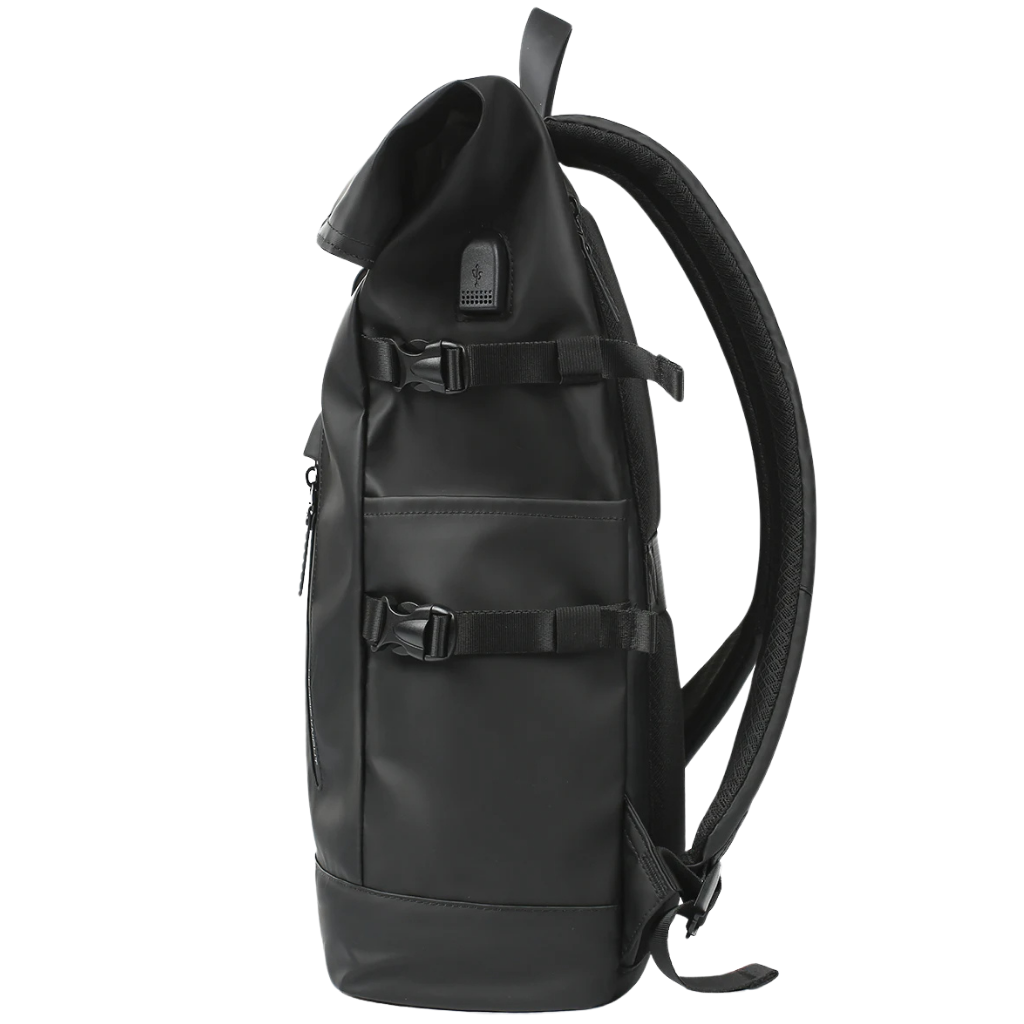 Durable outdoor rolltop backpack, black, for all genders
