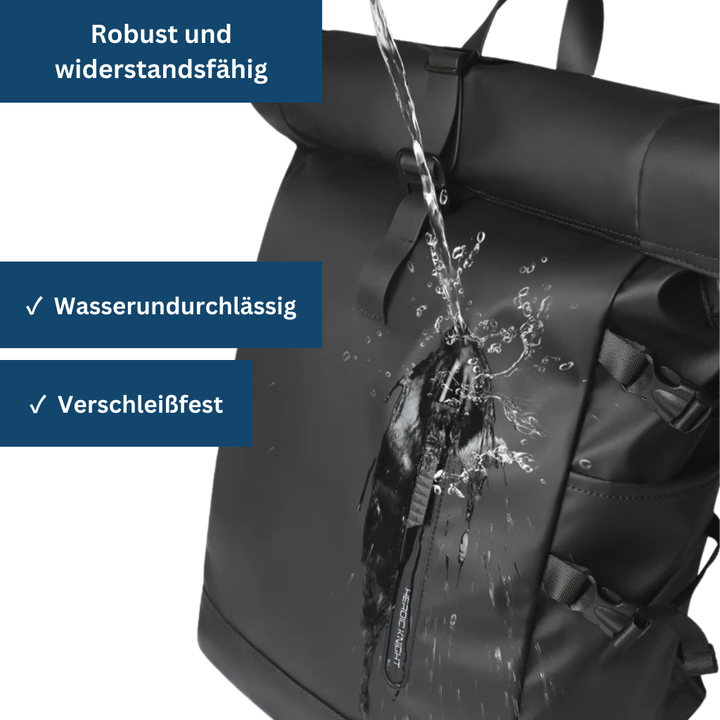 Close-up of durable rolltop closure on waterproof travel bag