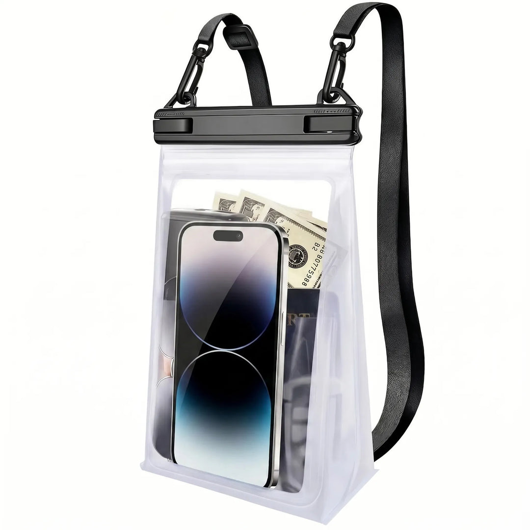 Touchscreen waterproof phone pouch. A dry bag for essentials, great for beach, travel, & water sports.