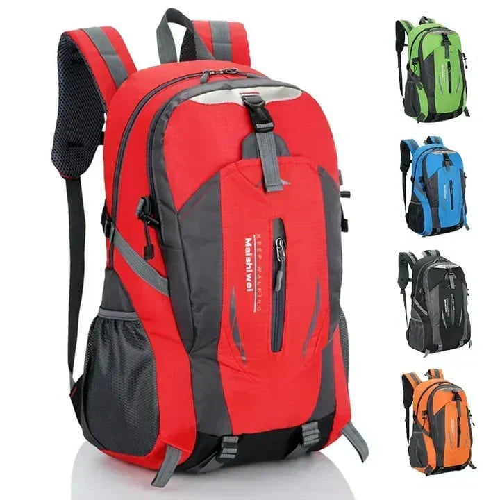 Unisex waterproof travel backpack with multiple pockets for organized adventure.