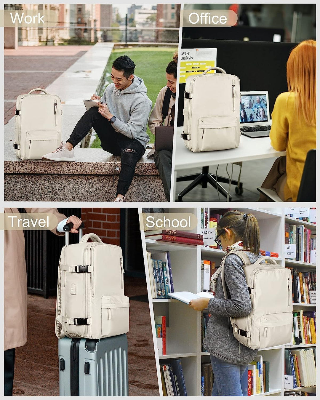 Durable waterproof travel backpack, ideal for commuters & weekend trips, featuring a separate shoe compartment.