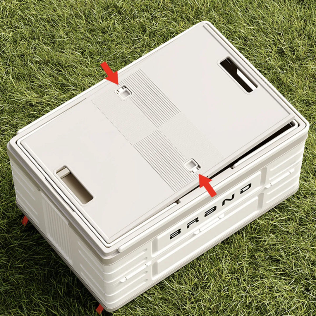 Portable organizer: gray wheeled collapsible storage box, durable & easy to transport camping gear