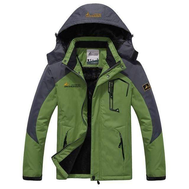Unisex windproof winter parka jacket laid flat, showcasing its thick insulation and durable design for camping.