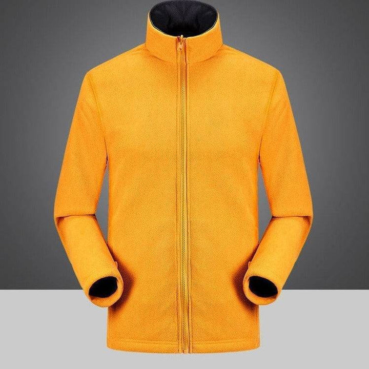 Warm unisex 3-in-1 winter coat for mountaineering and hiking, black, with fleece lining, front view.