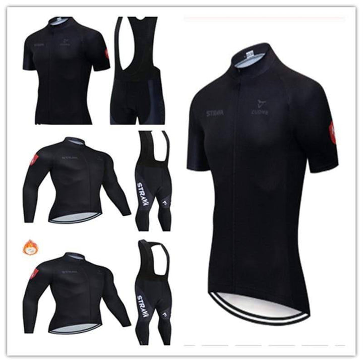 Unisex winter cycling jersey and shorts set, fleece-lined for warmth. Ideal bicycle apparel with a comfortable fit.