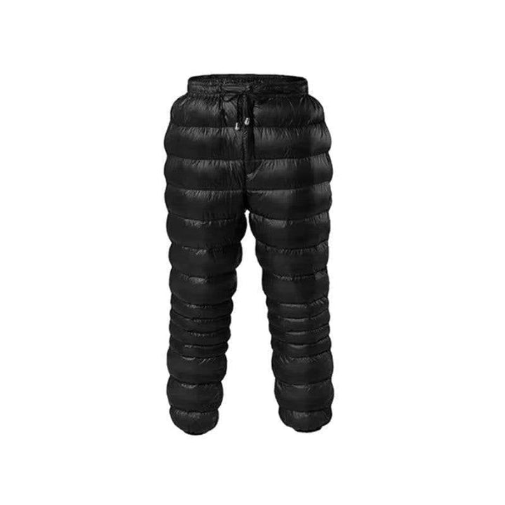 Unisex winter down insulated hiking pants, black, for cold weather outdoor activities