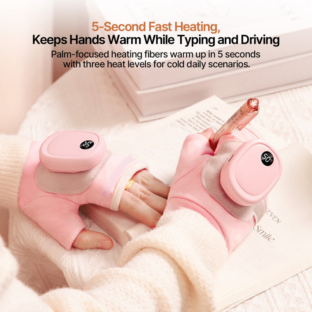 Pair of rechargeable heated gloves for outdoor winter activities, warm and comfortable.