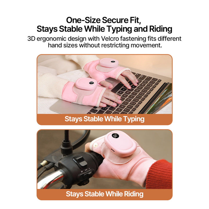 Insulated heated gloves on a flat surface, showcasing their waterproof exterior.