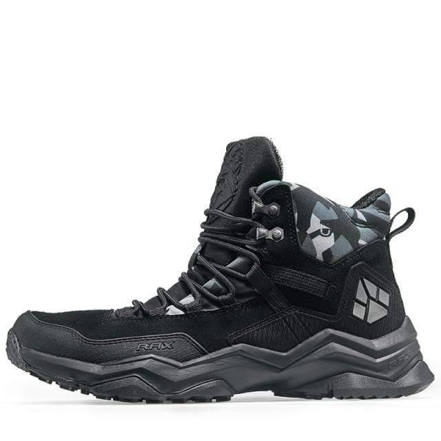 Close-up of the rugged sole on winter warm outdoor snow shoes, providing excellent traction.