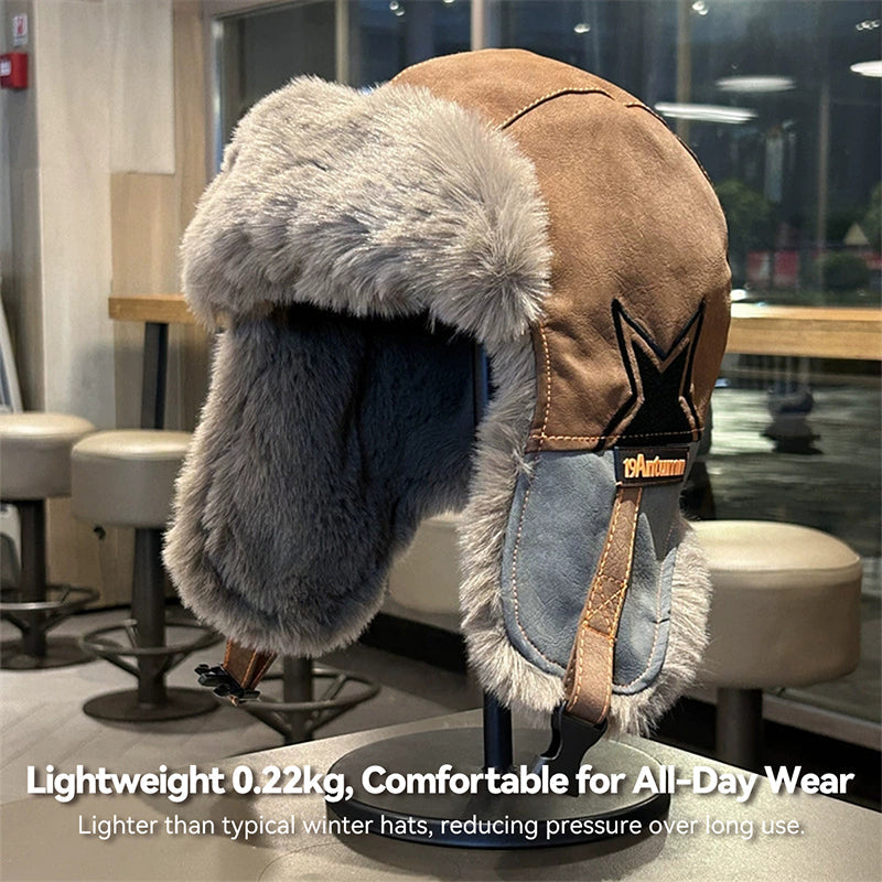 Winter trapper hat with buckle chin strap, ideal for extreme cold conditions