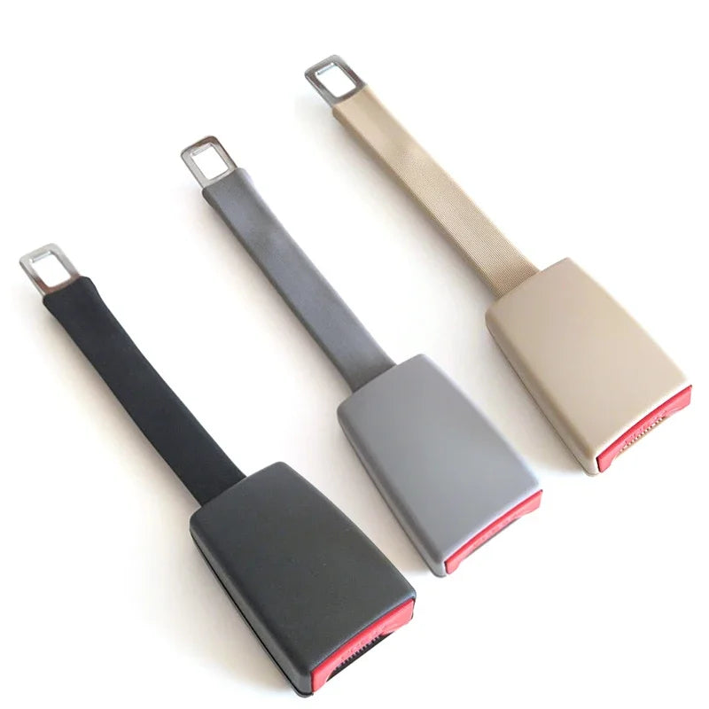Gray 11-inch rigid seat belt extender, a universal mobility aid for comfort and easier buckling.