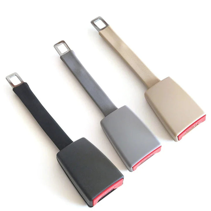Gray 11-inch rigid seat belt extender, a universal mobility aid for comfort and easier buckling.