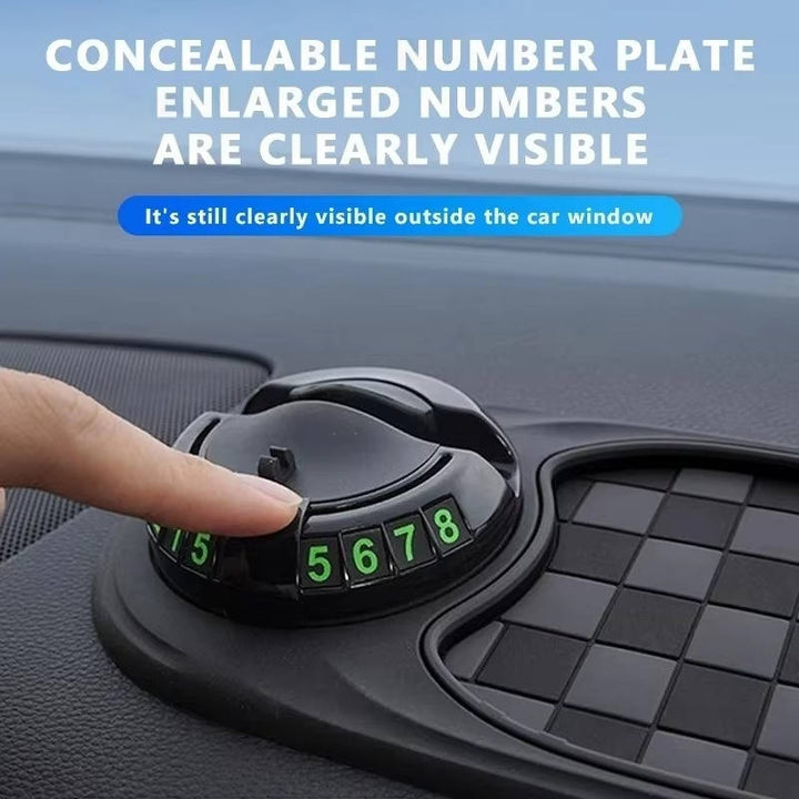 Adjustable universal car phone holder with multi-storage, anti-slip dashboard mount & parking display.