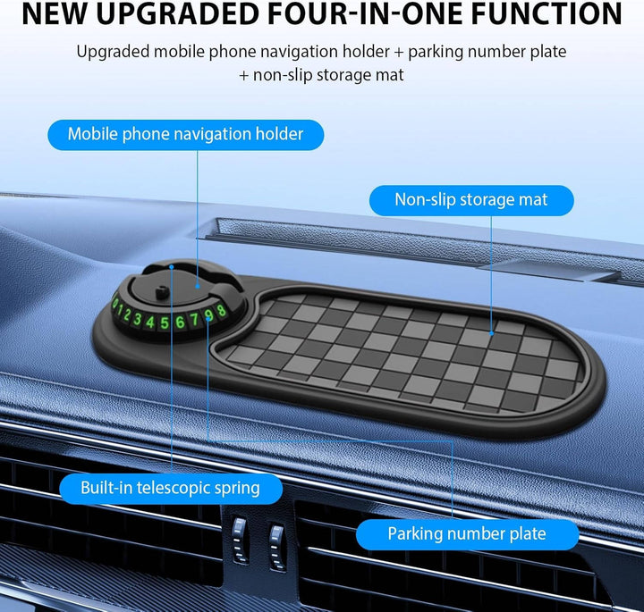 Secure vehicle accessory: anti-slip universal car phone organizer for dashboard mounting.