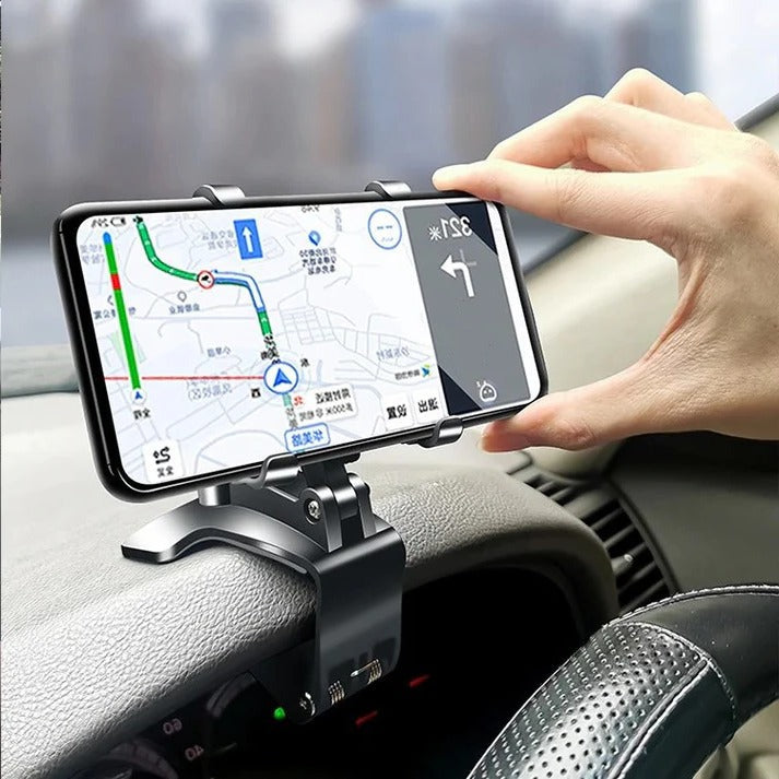 Adjustable car phone holder for dashboard, offers optimal viewing angle for GPS navigation & hands-free calls.