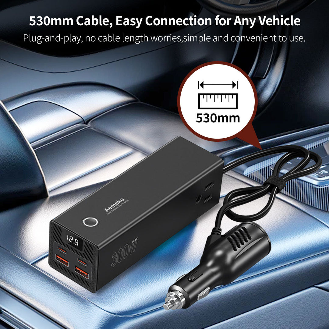 Road trip essential: car power inverter with dual fast-charging USB ports for all your devices.