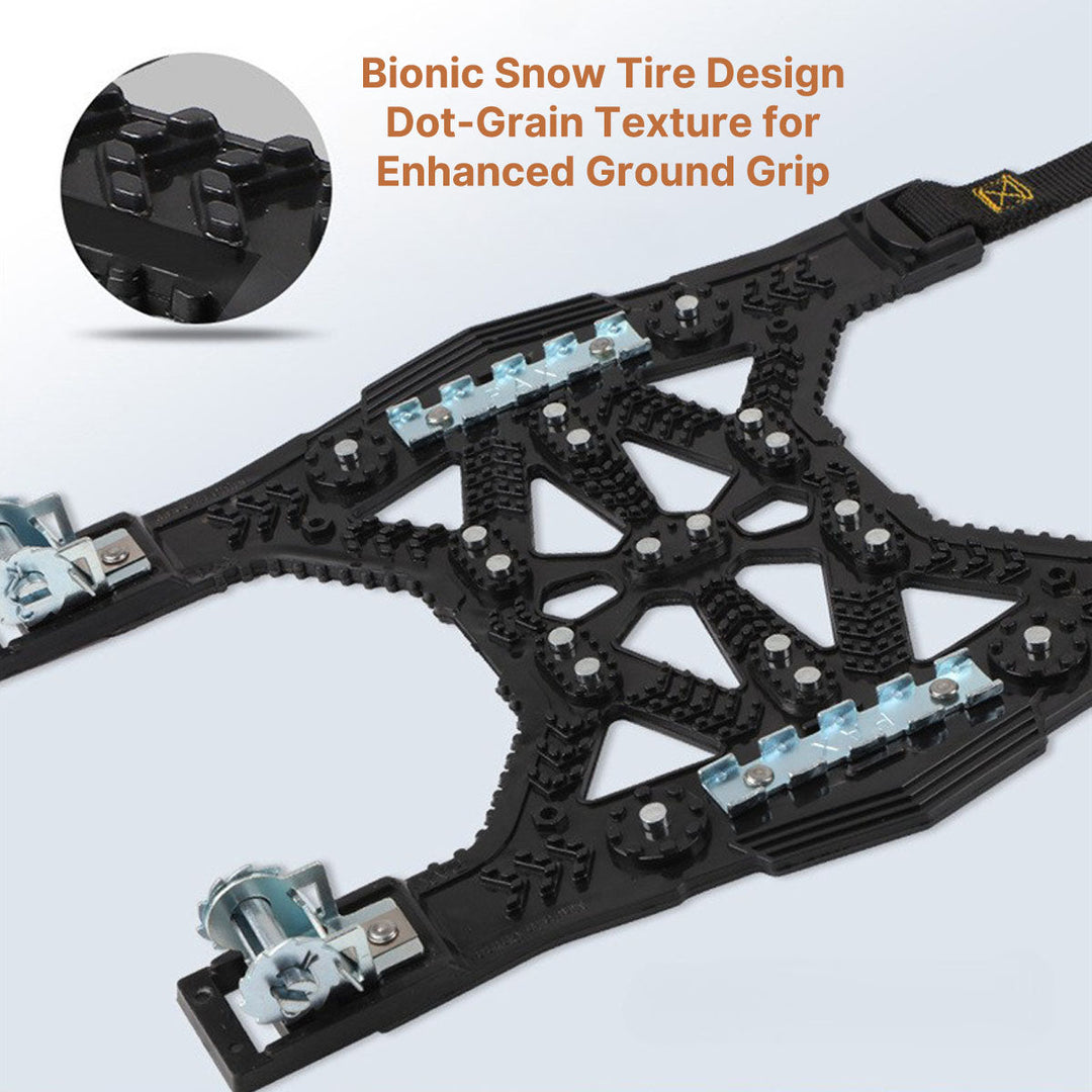 Image highlighting the quick-release mechanism of universal car snow chains for convenience.