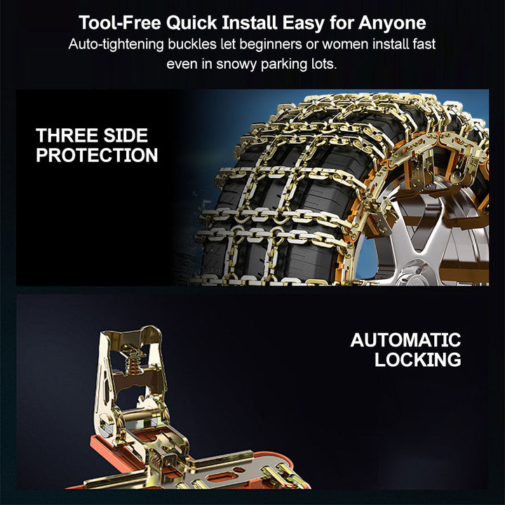 Anti-skid car tire chains providing superior road grip in snow