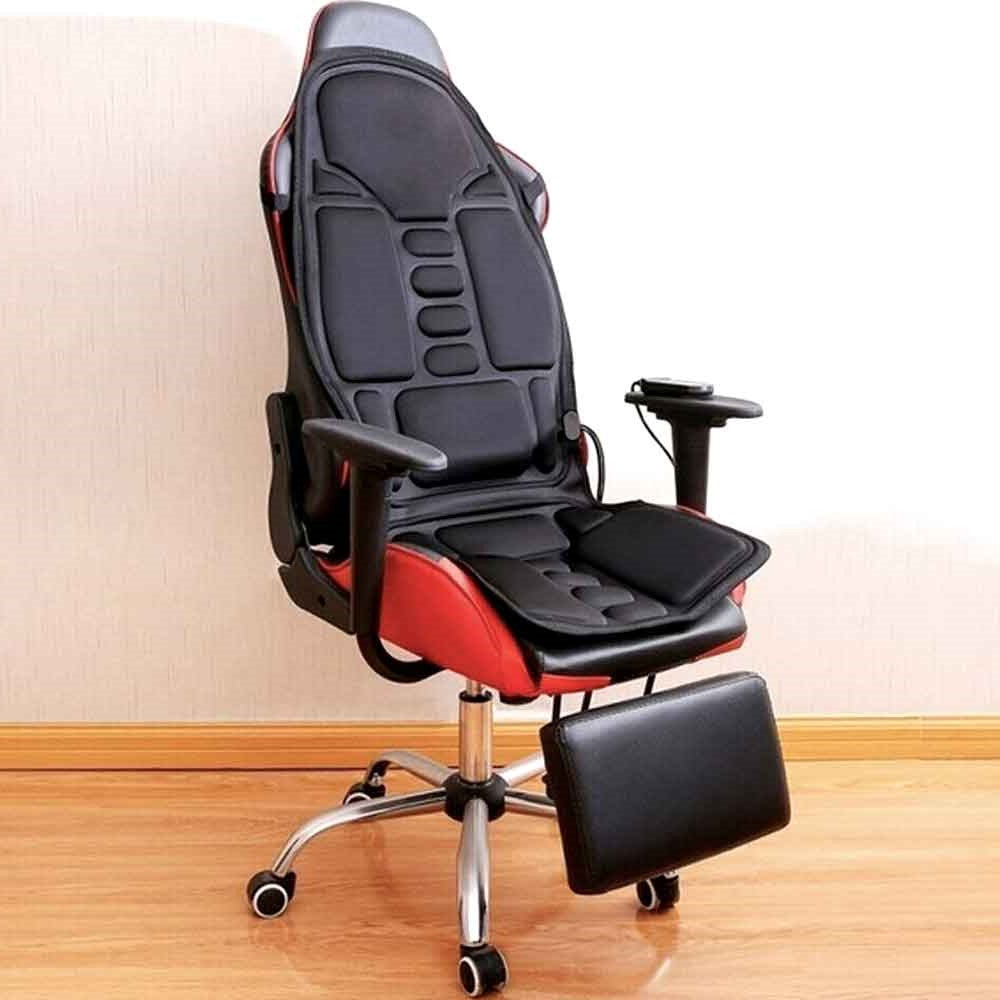 Therapeutic heated massage chair cover with multiple zones for targeted back and neck pain alleviation.