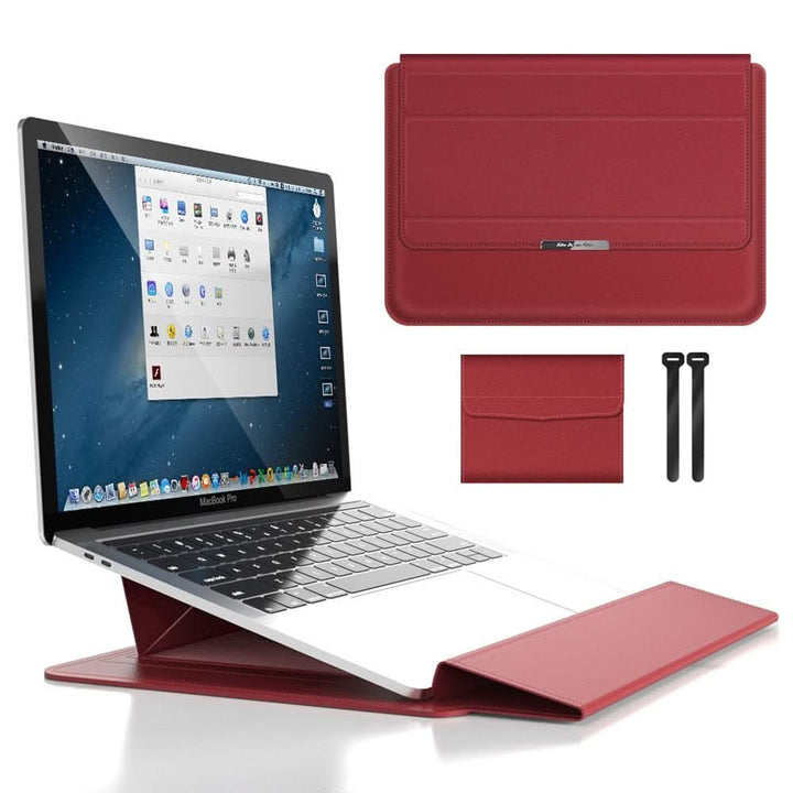 Universal FlexiGuard protective sleeve for laptops, doubling as a convenient typing stand.