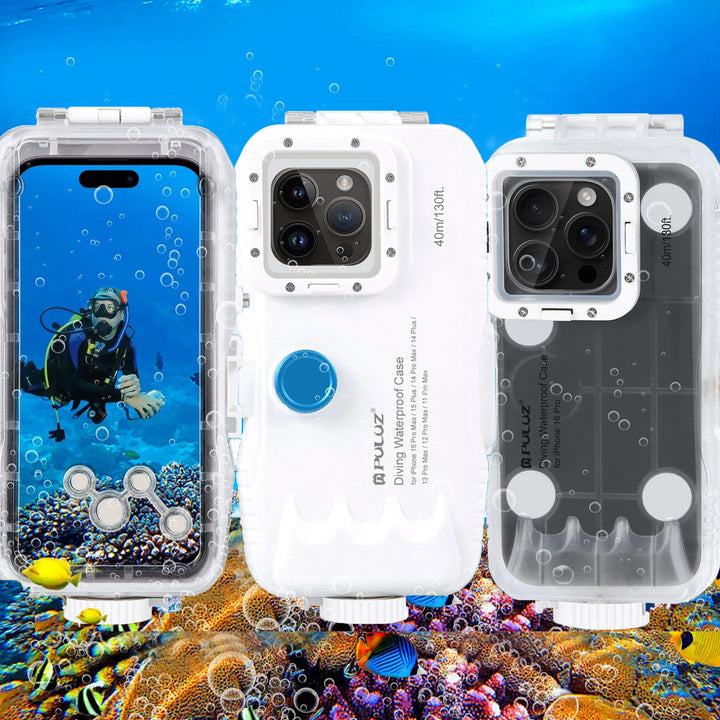 AquaShield waterproof diving case protecting iPhone 14/15/16 for deep underwater adventures & photos.