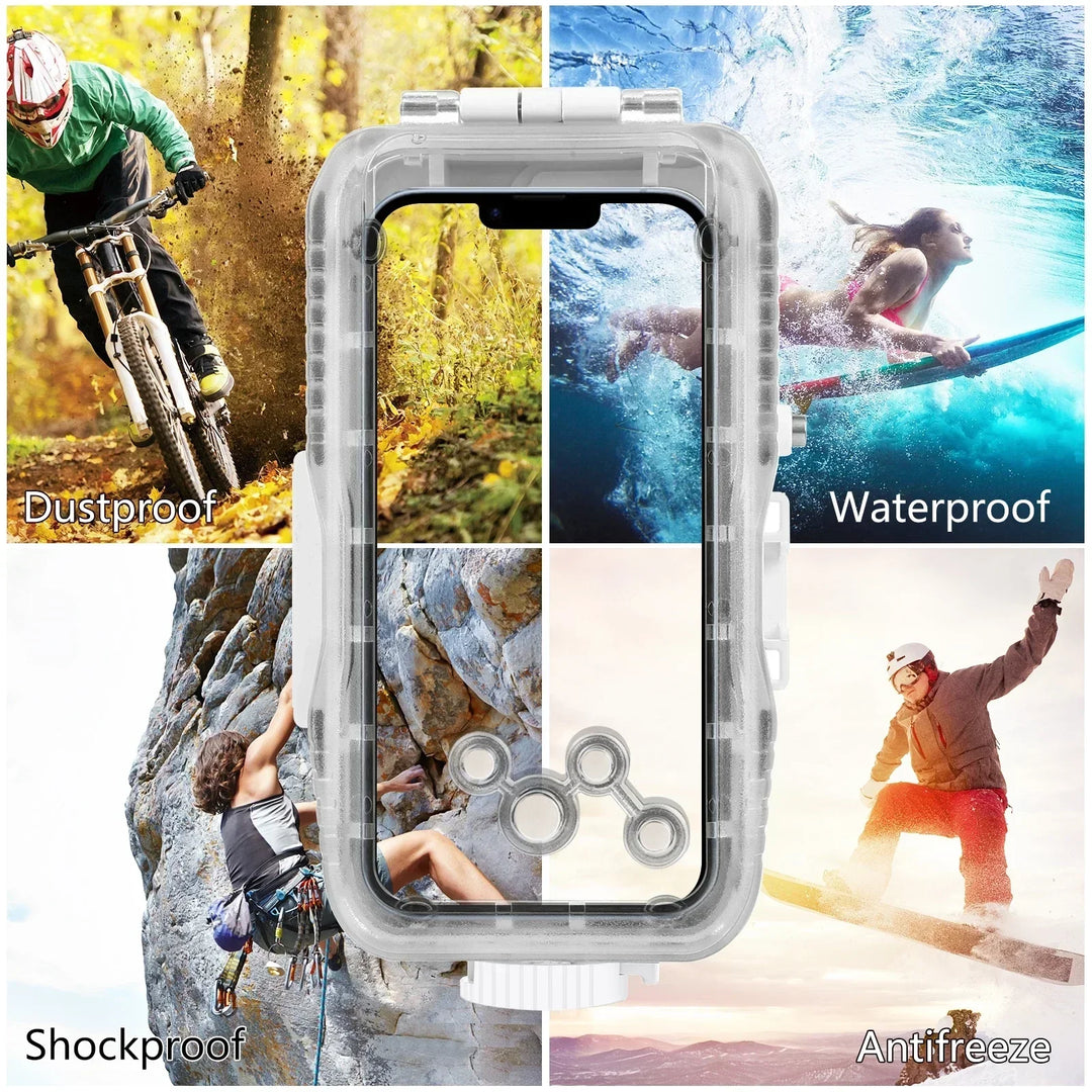 Durable AquaShield waterproof iPhone case for 40m diving, ideal for adventure and outdoor tech.