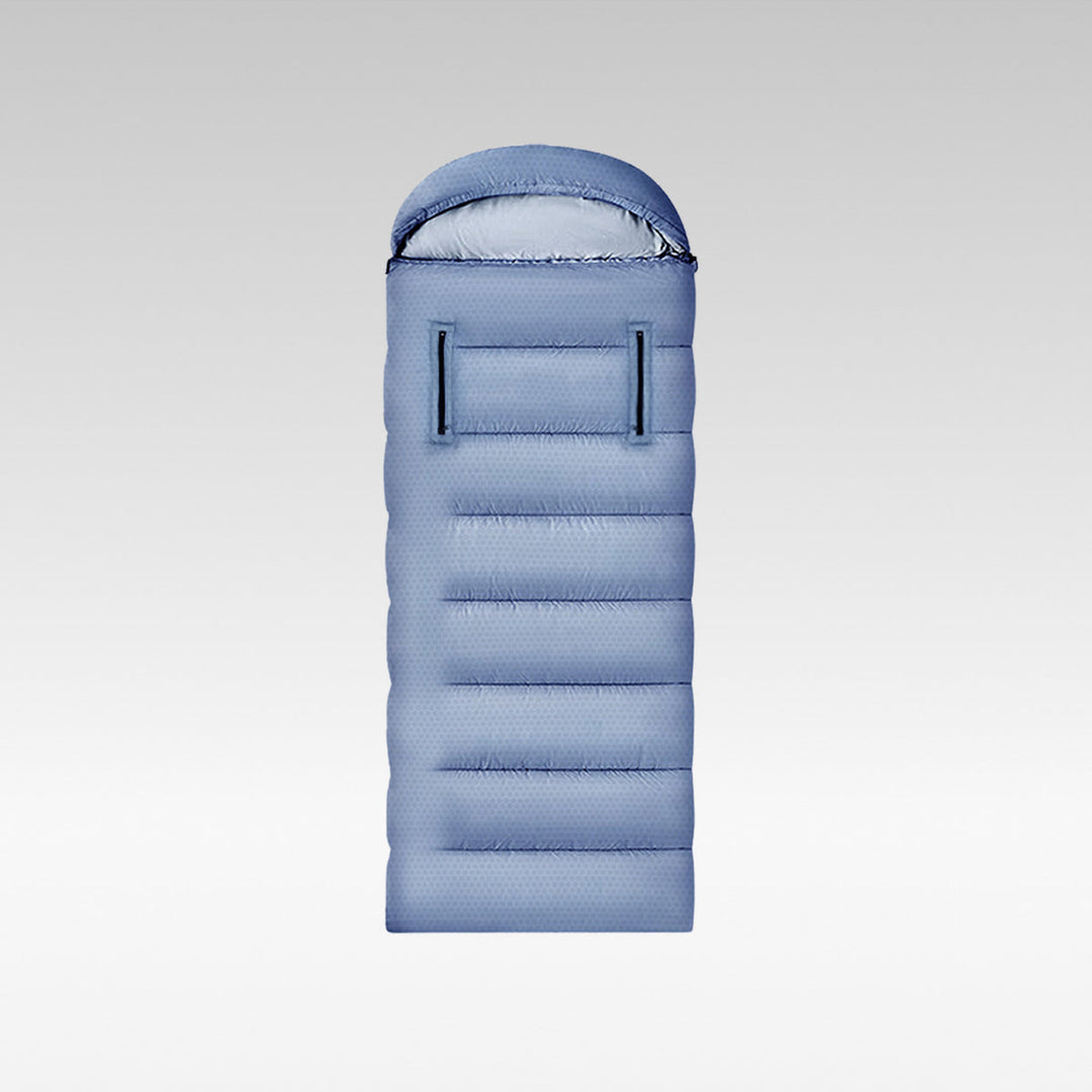 USB heated sleeping bag for winter camping, showing integrated heating elements and durable fabric.