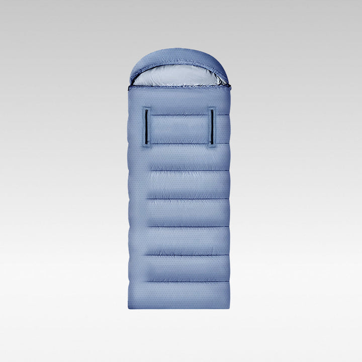 USB heated sleeping bag for winter camping, showing integrated heating elements and durable fabric.