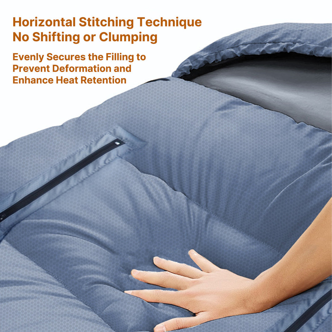 Close-up of the USB power port on a heated sleeping bag, highlighting its convenient charging.