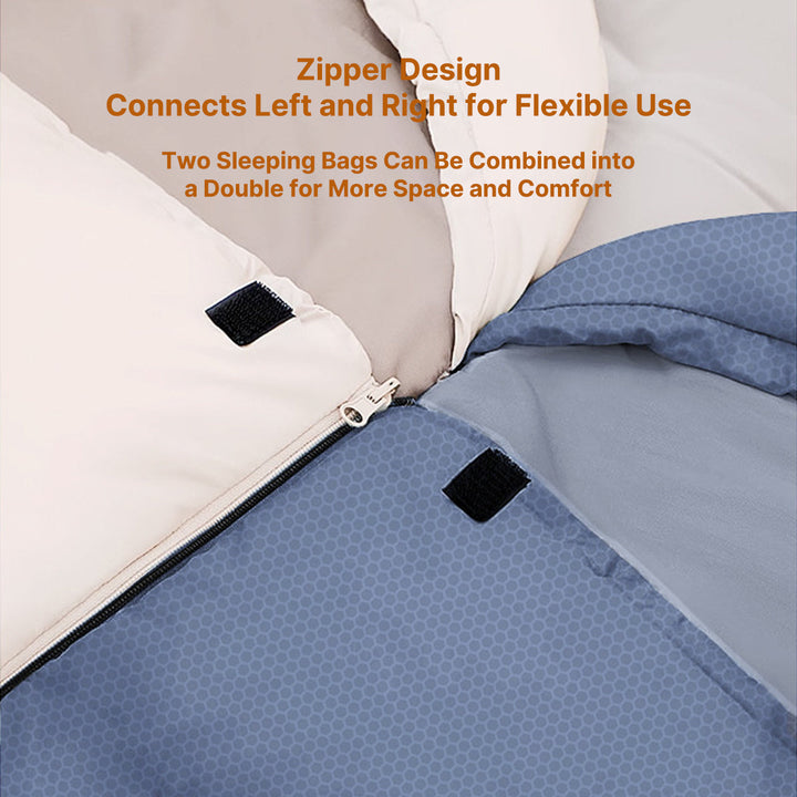 Heated sleeping bag unrolled, showcasing its spacious design suitable for a single camper.