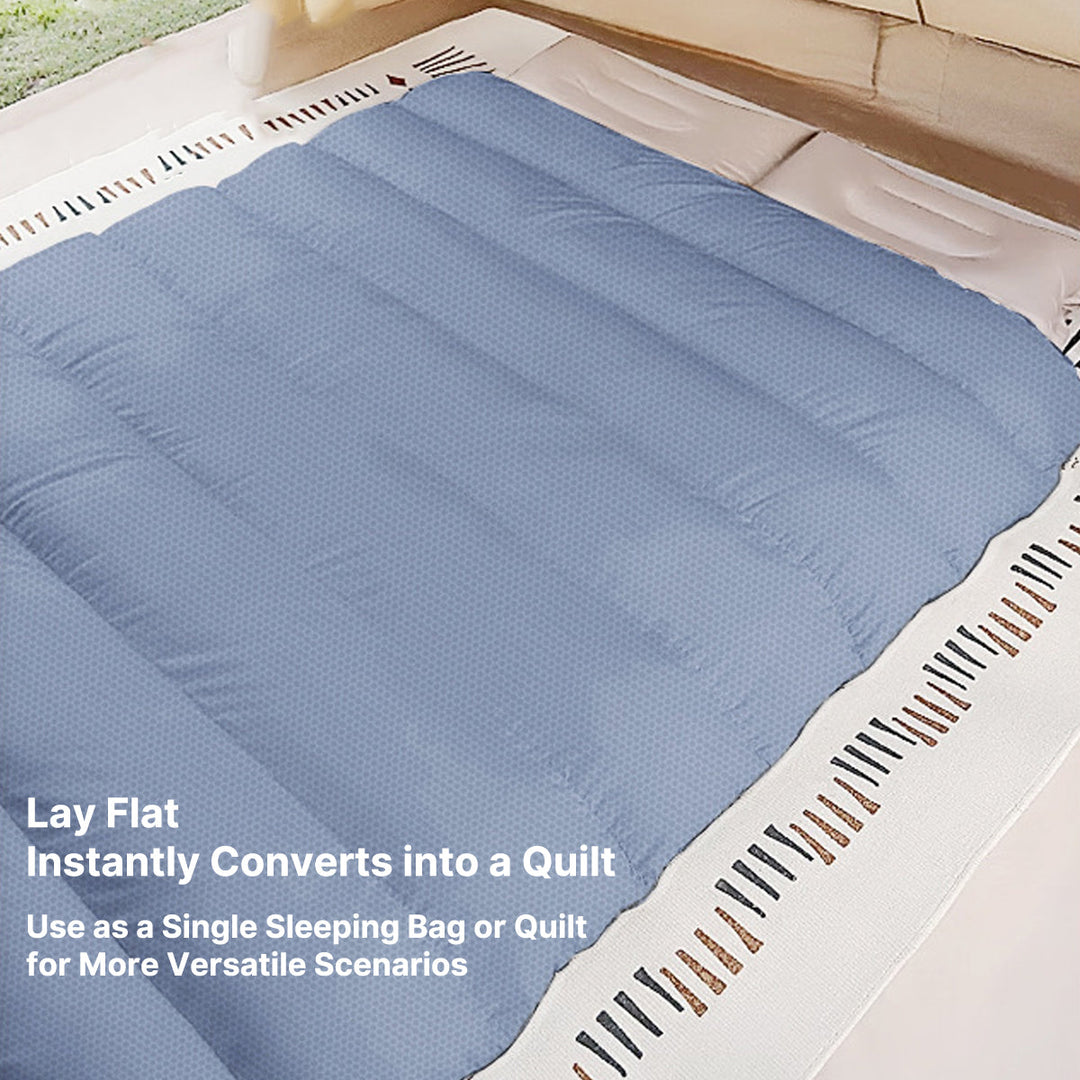Detailed view of the quilted stitching and robust zipper on a USB powered sleeping bag.