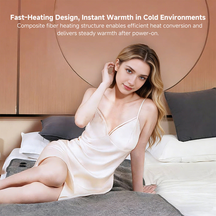 Portable USB heated blanket, fast heating for cozy warmth, essential for cold season travel.