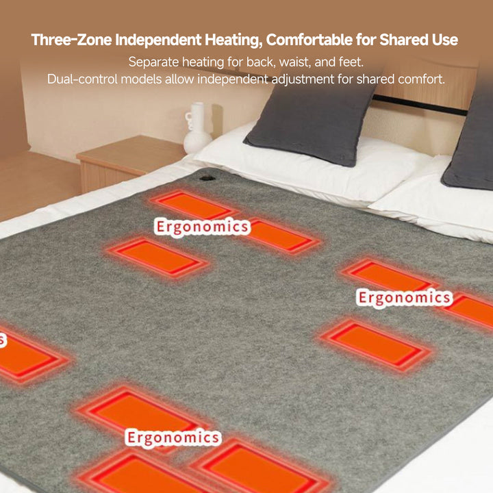 Electric blanket with USB power, providing 3-zone warmth, perfect for dorm essentials.