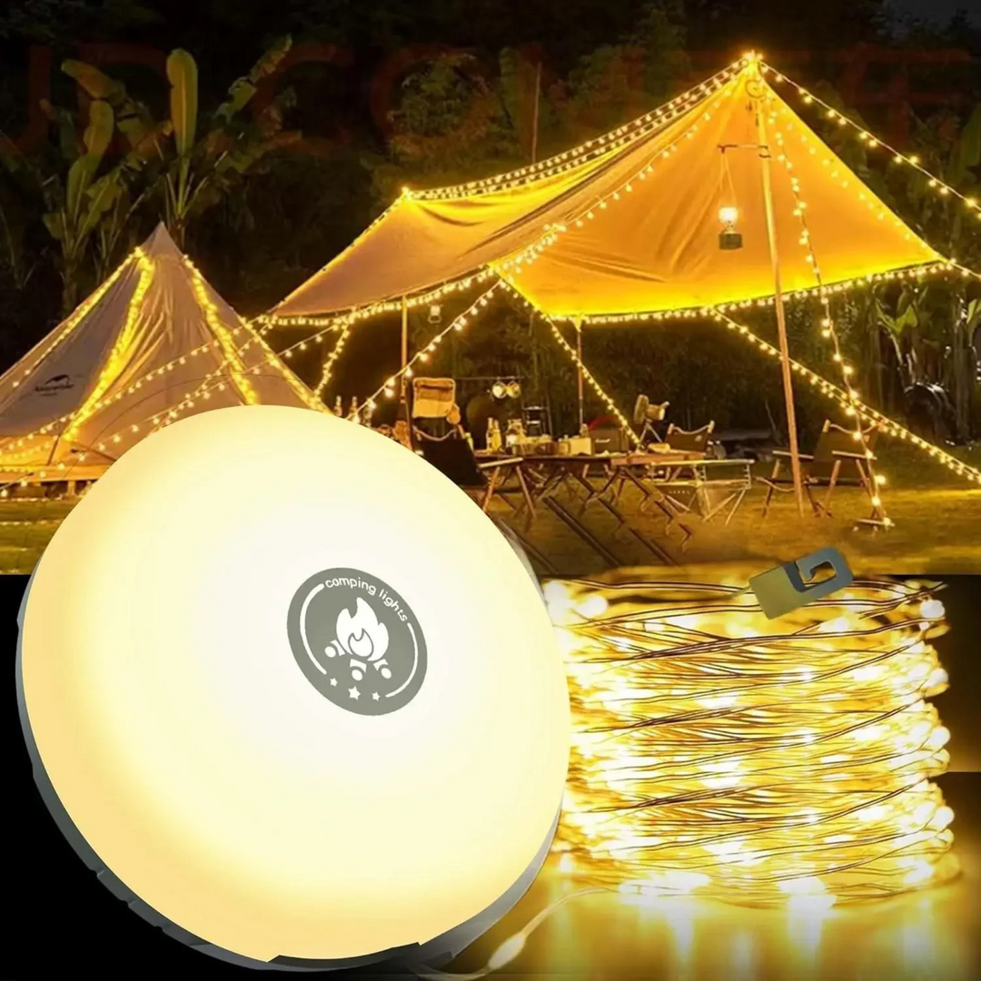 Portable USB rechargeable string lights for camping, durable & waterproof, ideal for emergency light & patio