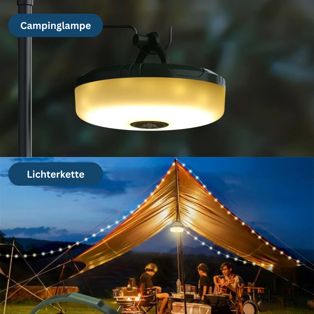 Adventure gear: USB rechargeable string lights, compact design, essential for camping, hiking, and tent light