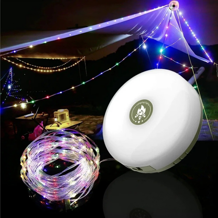 Multifunctional USB rechargeable camping string lights, can be used as spotlight, tent light or emergency light