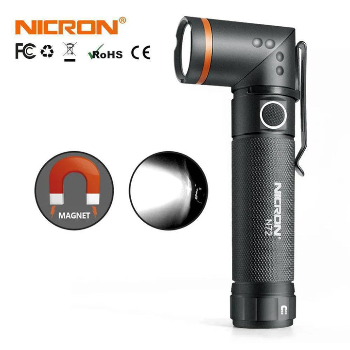Compact 90° rotatable LED flashlight with magnetic base, USB rechargeable, waterproof design